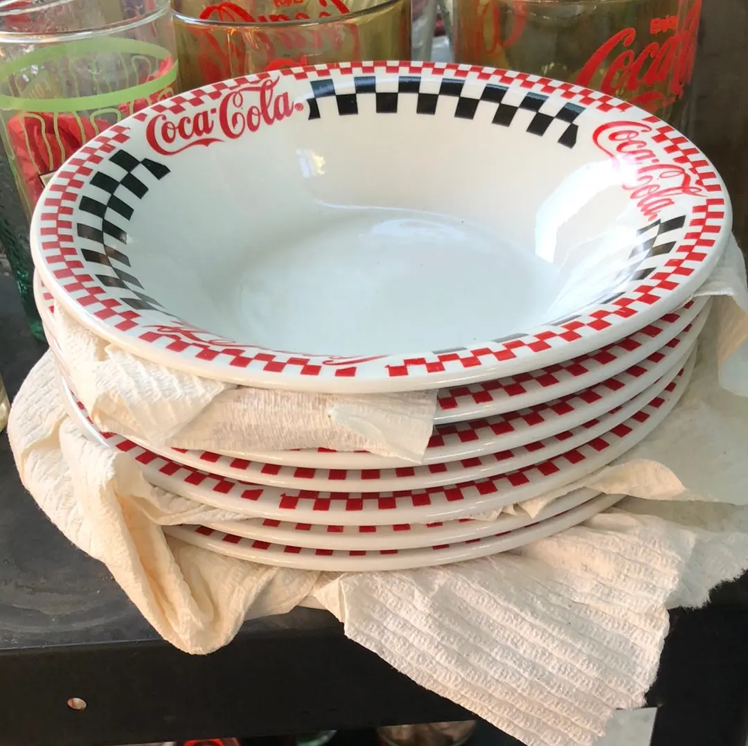 Set Of Eight Red And Black Check Coca-Cola Bowls 1