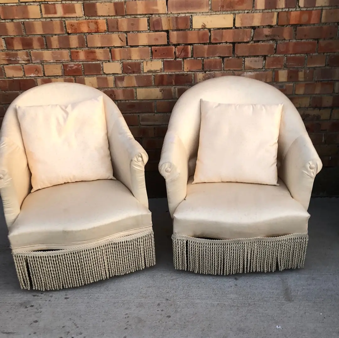 Pair Of French Crapaud Form Arm Chairs As Found 1