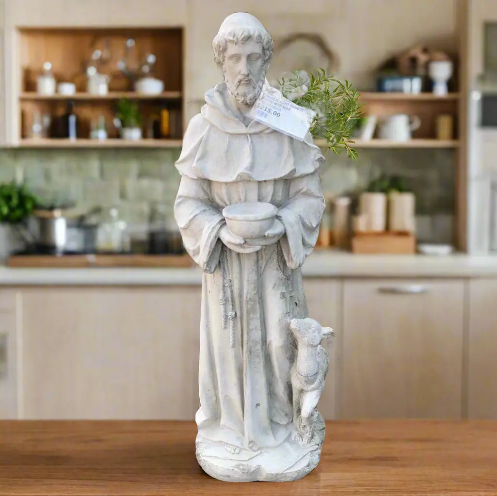 Concrete Saint Francis Statue With Deer 1