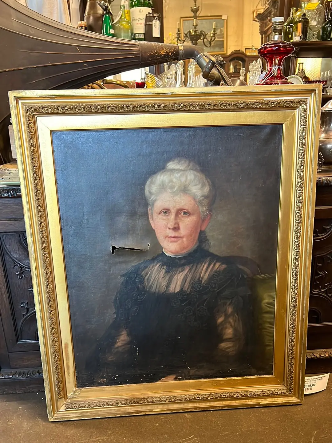 19Th C. Pleasant Portrait (With Tear) Of Heiress 1