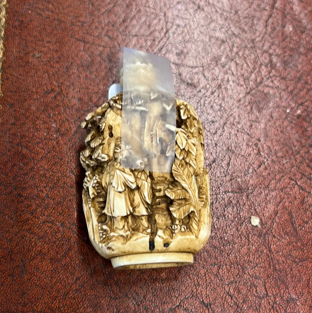 Small Asian Carved Bone Snuff Bottle 1