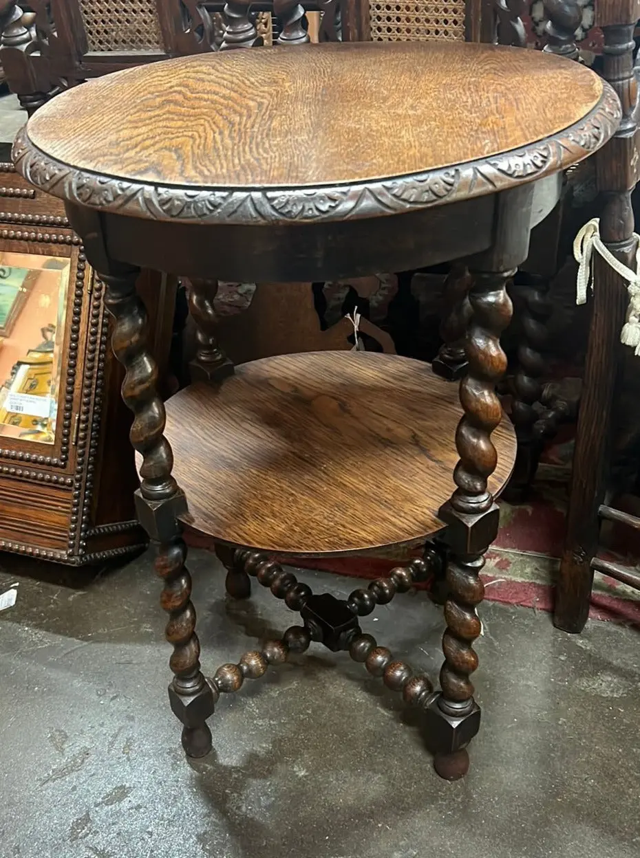 Round English Oak 2 Tier Table 1