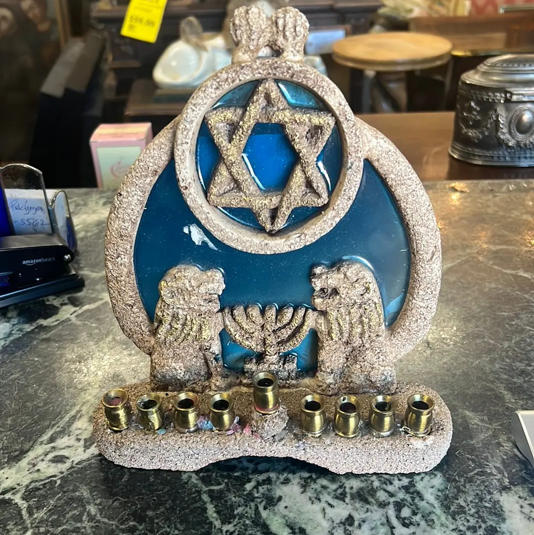 Handmade Menorah With Resin Blue Background 1
