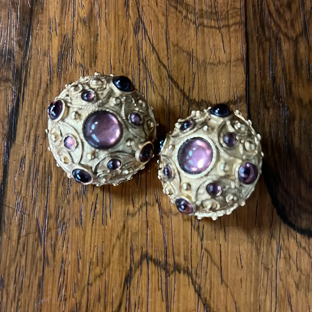 Pair Of Golden And Purple Clip On Earrings 1