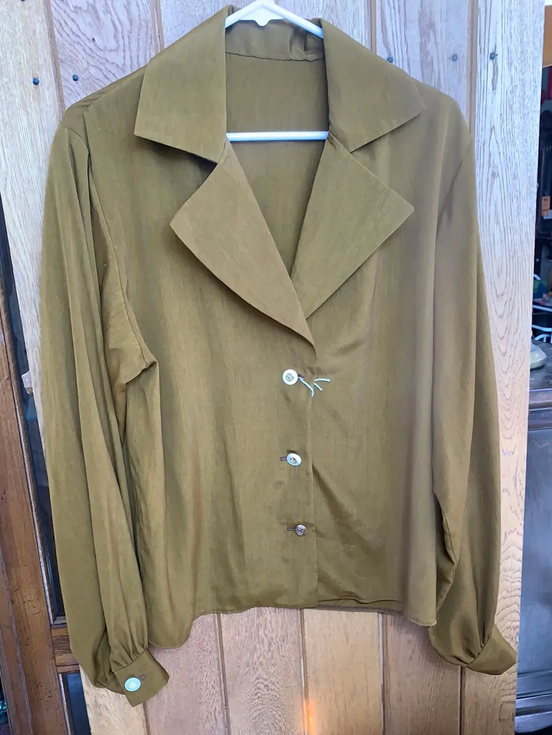 Brown Shirt With Large White Buttons 1