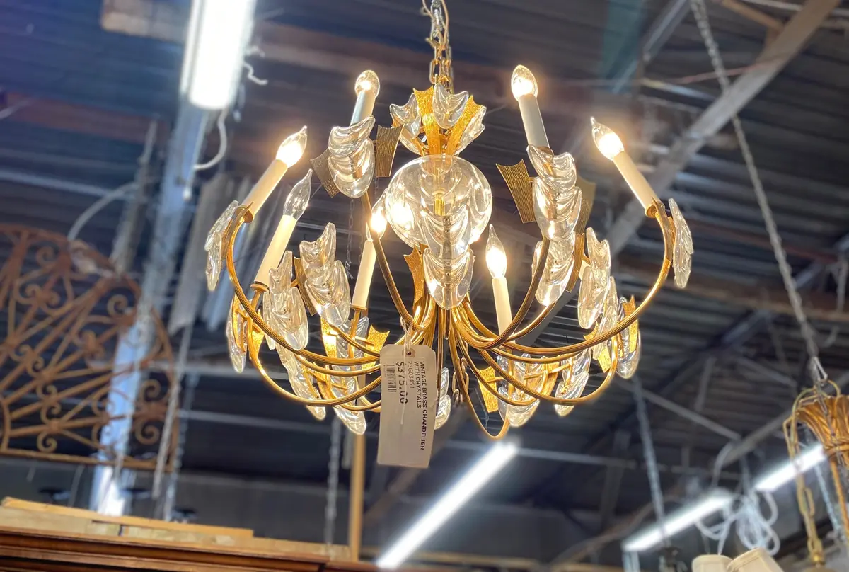 Vintage Brass Chandelier With Crystals 1