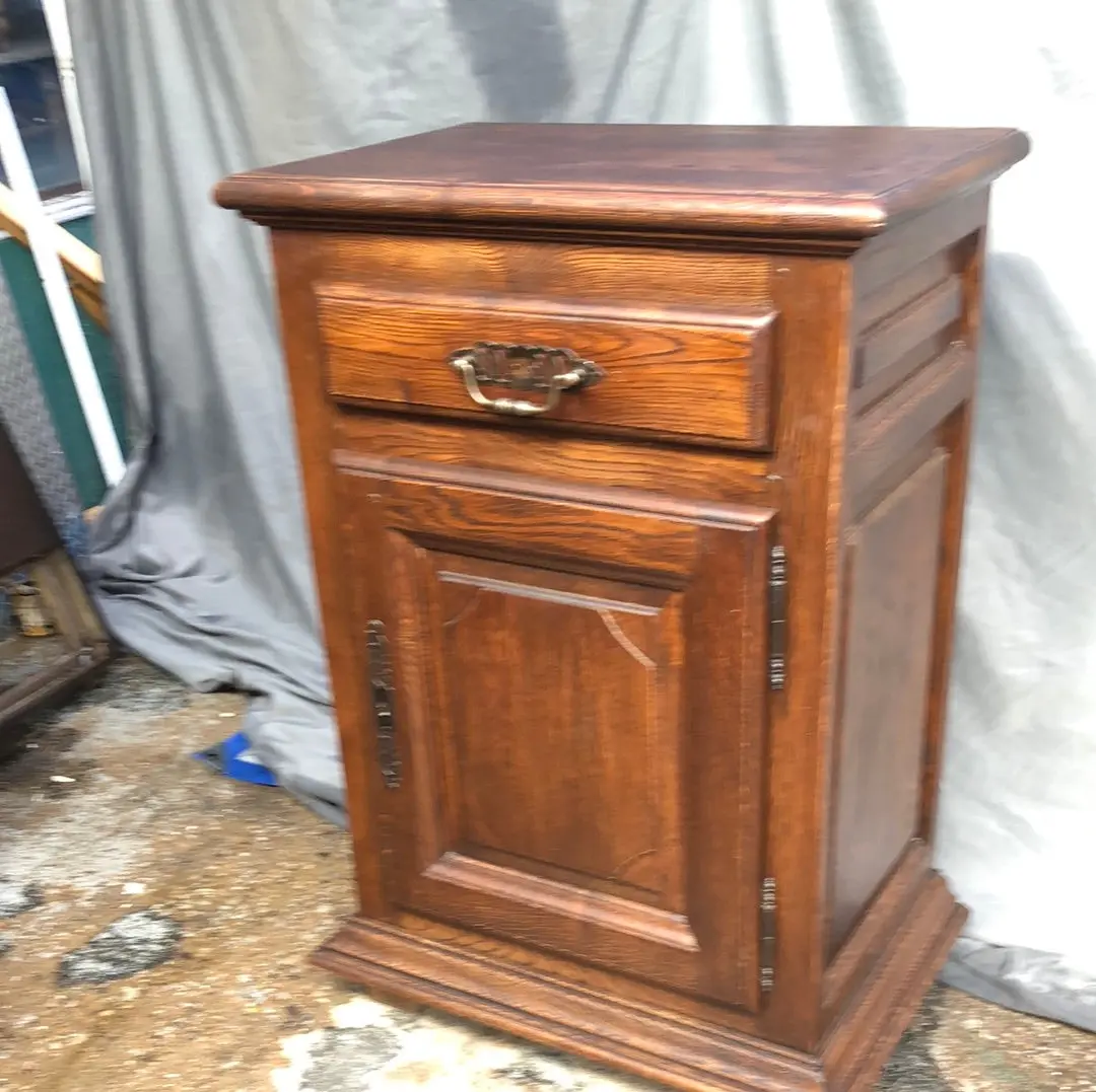 Narrow Dark Oak Jam Cabinet With Notched Retangular Panel 1