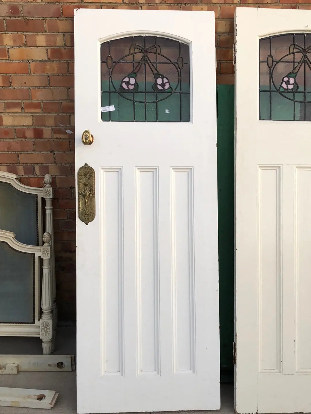 Painted Stained Glass Door With Art Nouveau Hardware 1