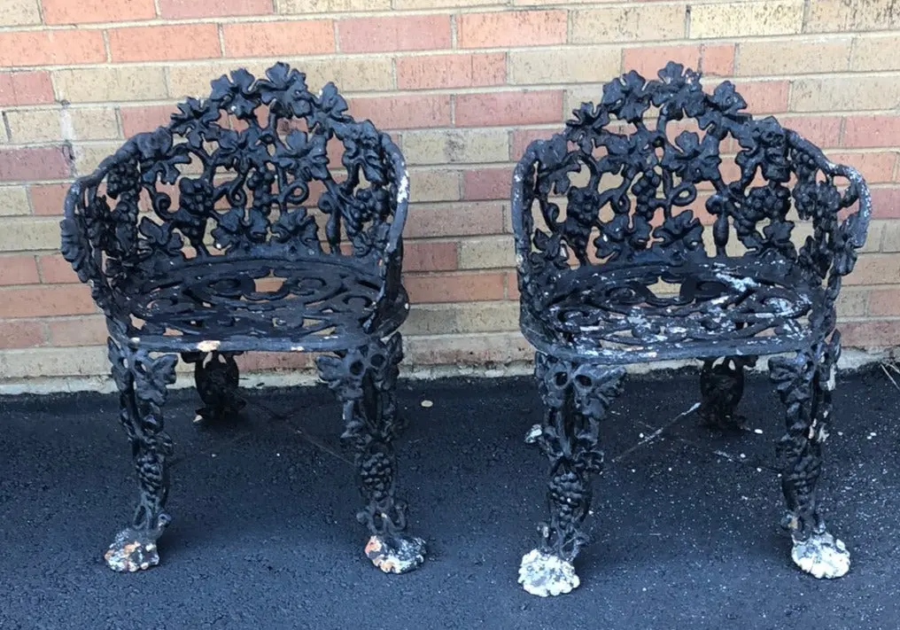 Pair Of Cast Iron Garden Chairs 1