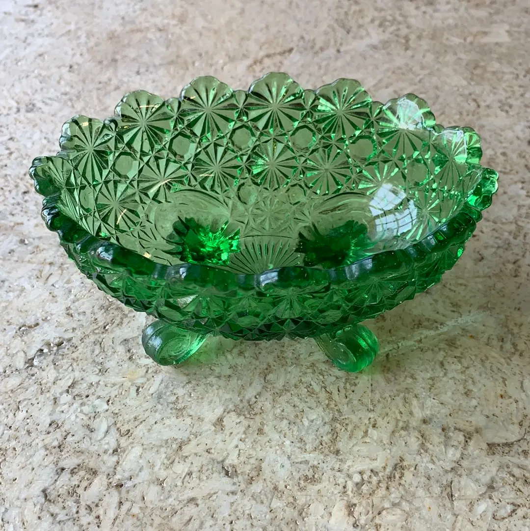 Green Tiara Glass Footed Dish 1
