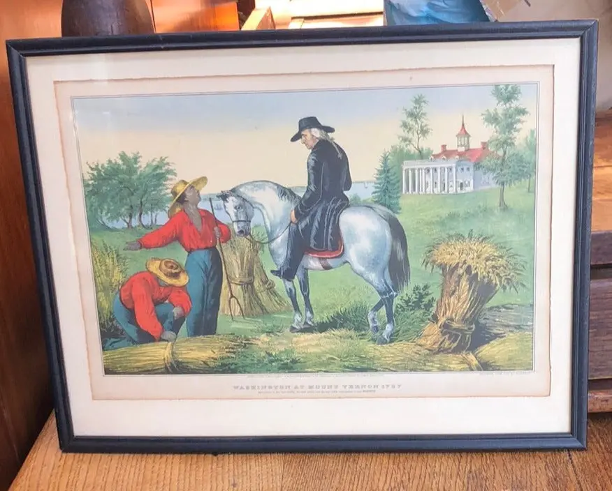 Lithograph Of George Washington At Mt. Vernon 1