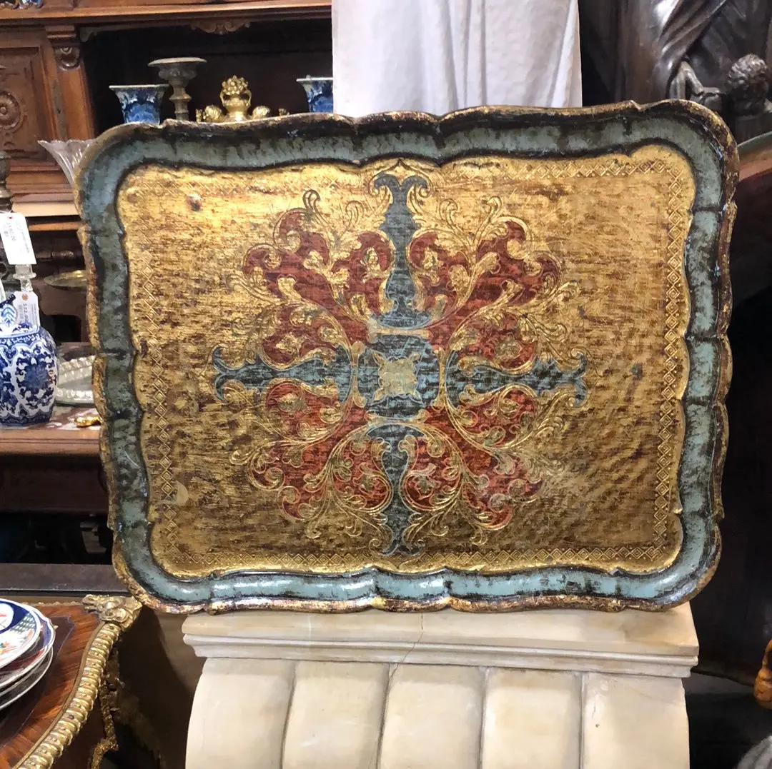 Large Blue And Gold Florentine Tray 1