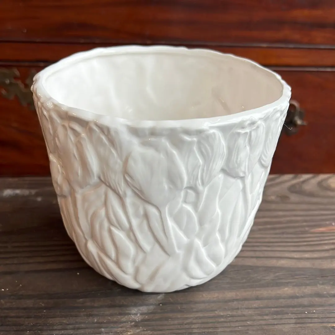 Small White Planter With Tulips 1