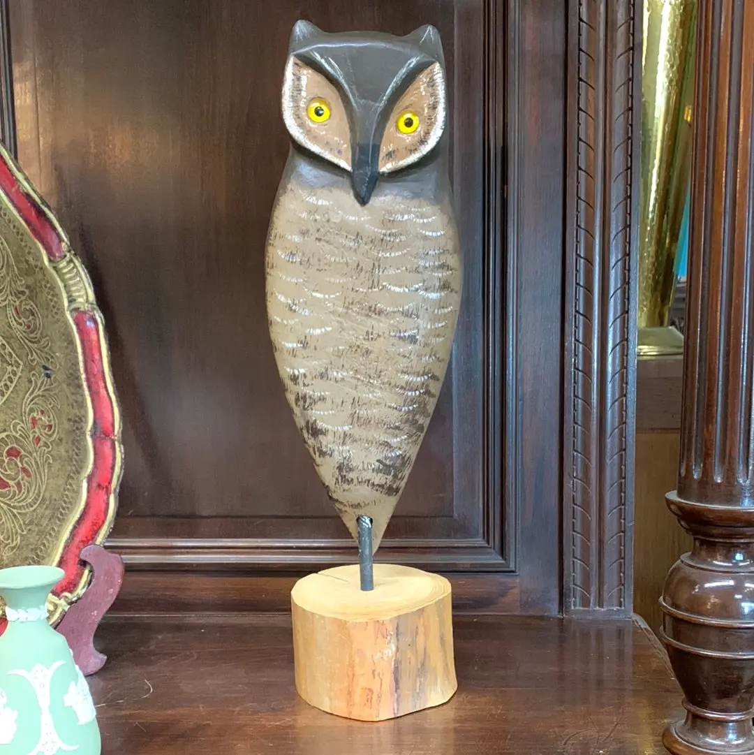 Carved Owl On Wooden Base 1