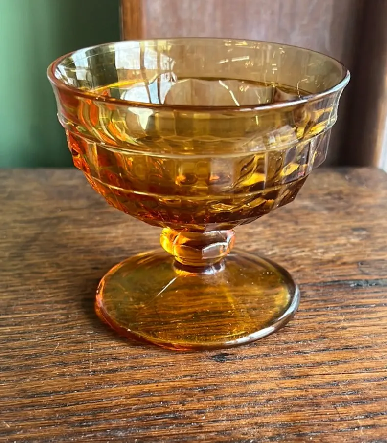 Small Amber Glass Footed Bowl 1