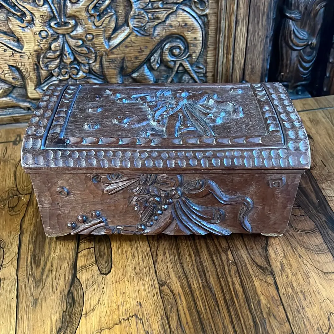 Carved Mahogany Box With Indiginous Peoples 1