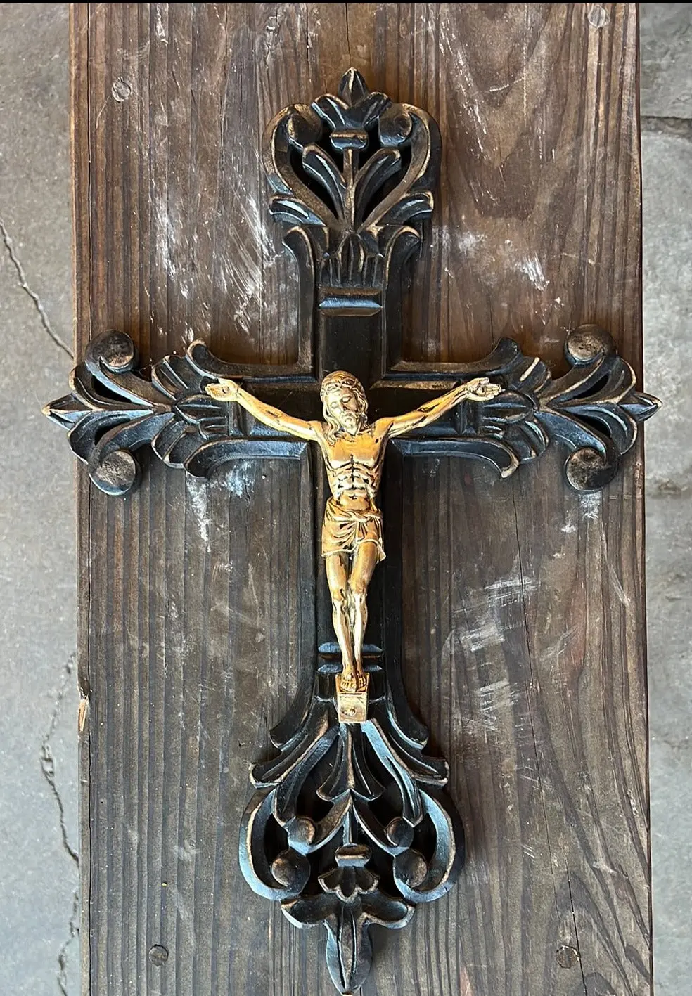 Wood And Brass 17.5" Wall Hanging Crucifix 1
