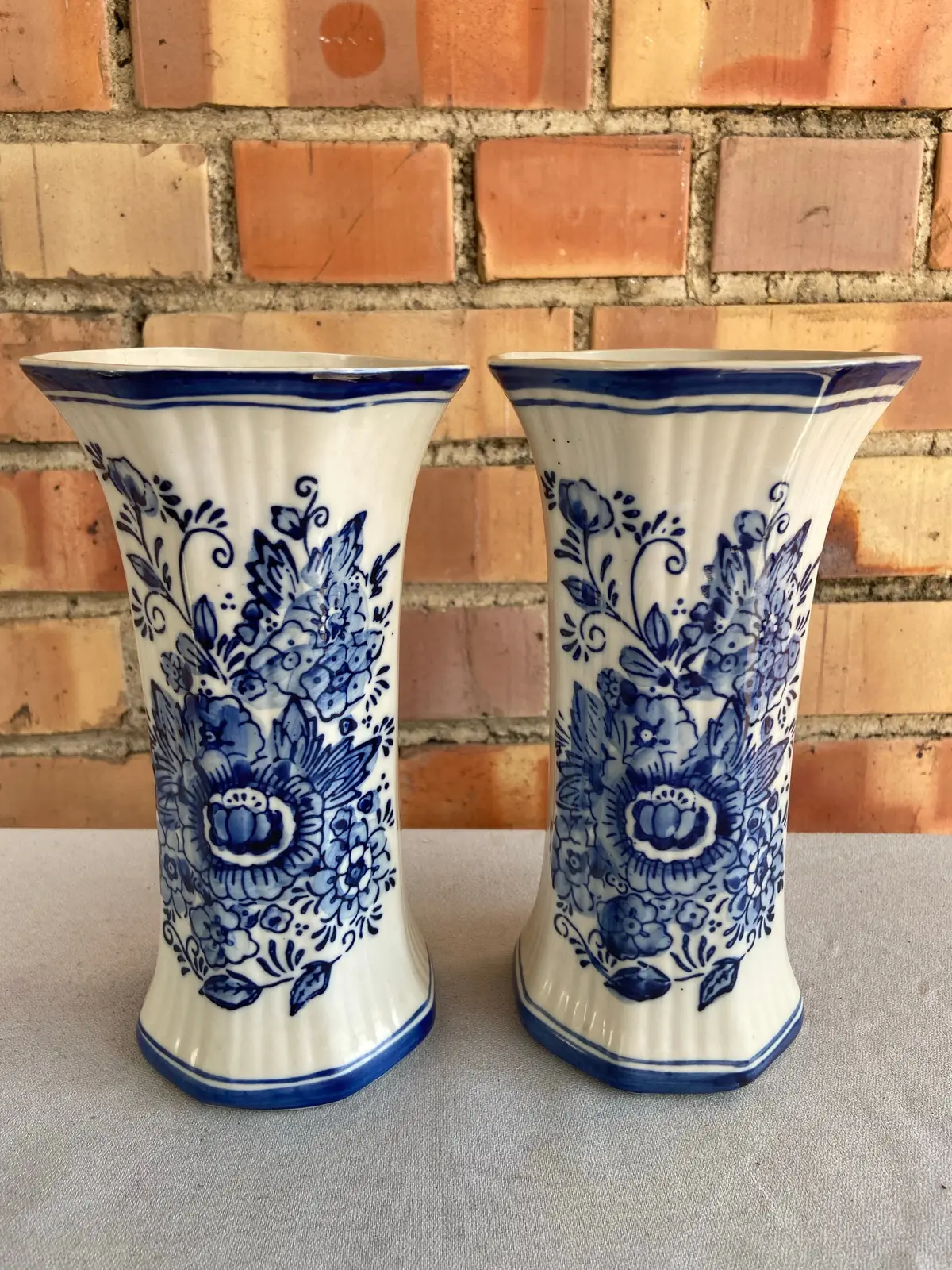 Pair Of Medium Size Floral Delft Vases 1