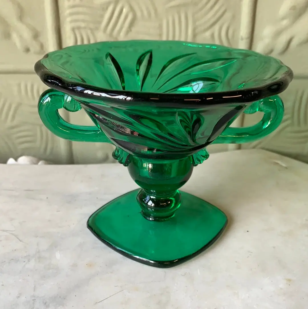 Emerald Green Glass Small Compote With Handles 1
