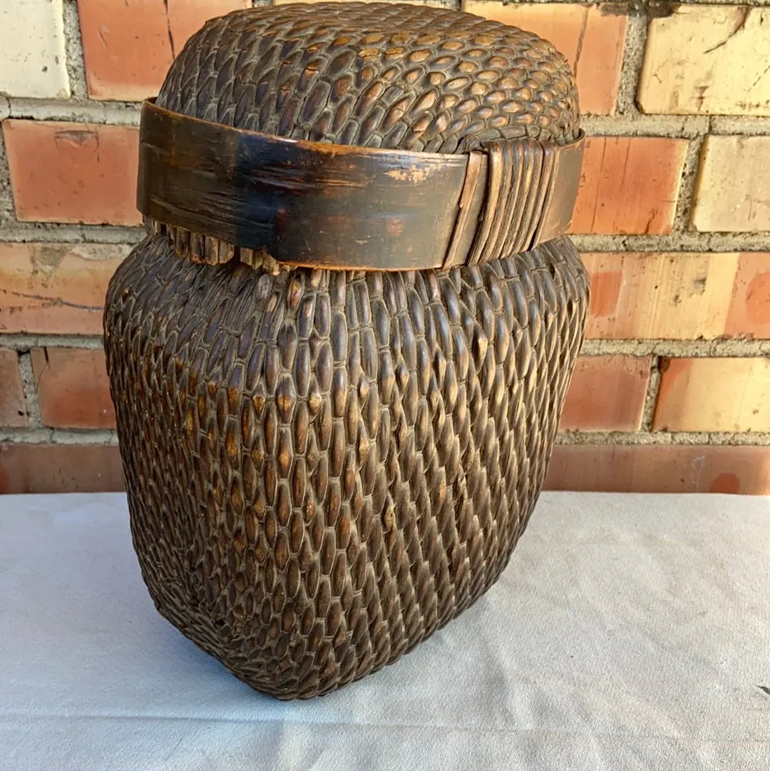 Medium Heavy Rectangular Woven Chinese Lidded Basket 1