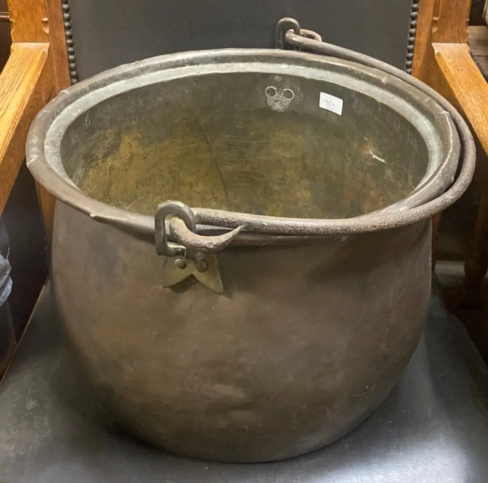Large Rolled Edge Copper And Iron Pot 1