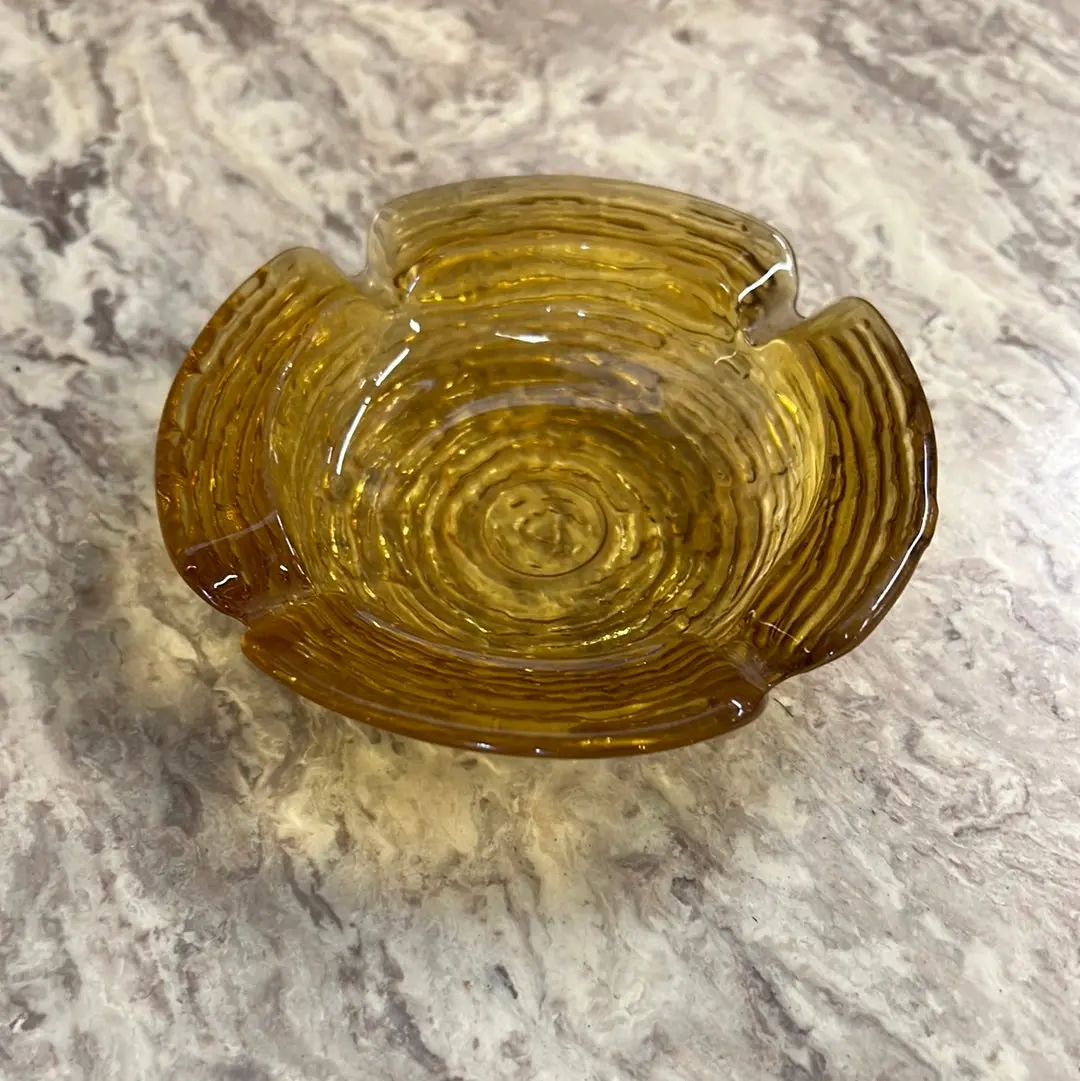Small Yellow Swirly Glass Ashtray 1
