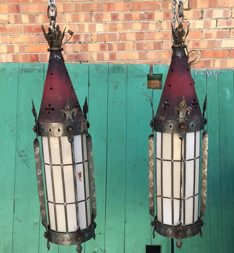 Pair Of Tole Painted Gothic Lanterns 1