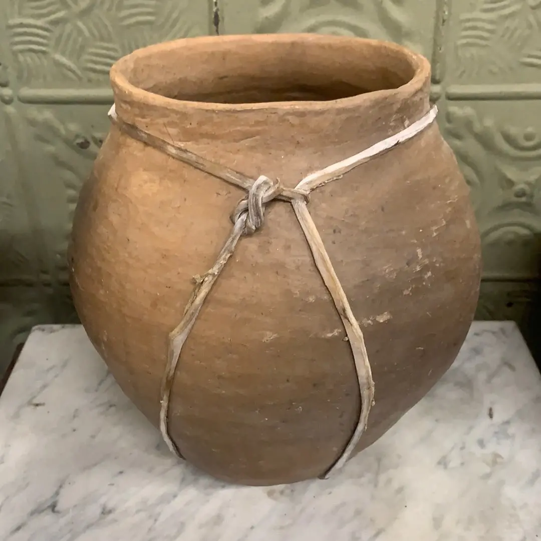 Large Clay Vase With Leather Strap Wrap 1