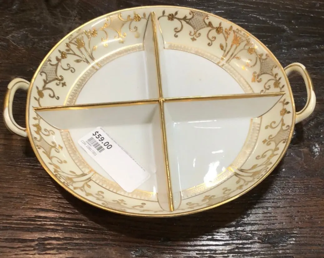 Nippon Porcelain Hand Painted Divided Dish With Gold Detail 1