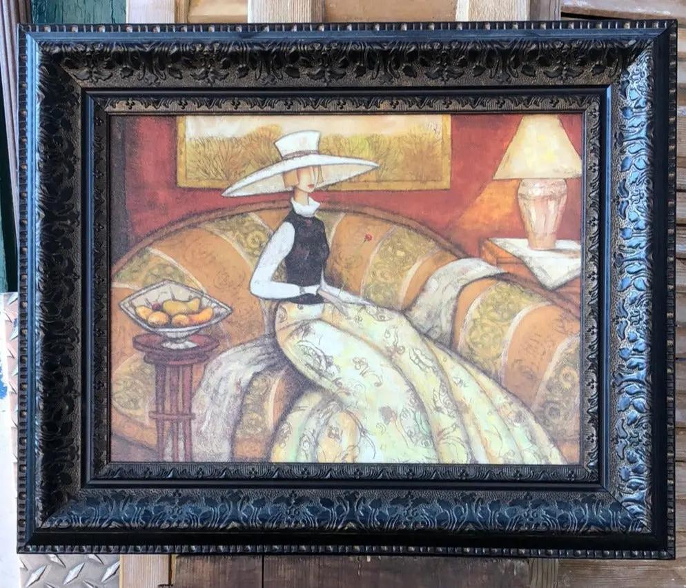 Framed Lady In Yrllow And Brown Dress Print 1