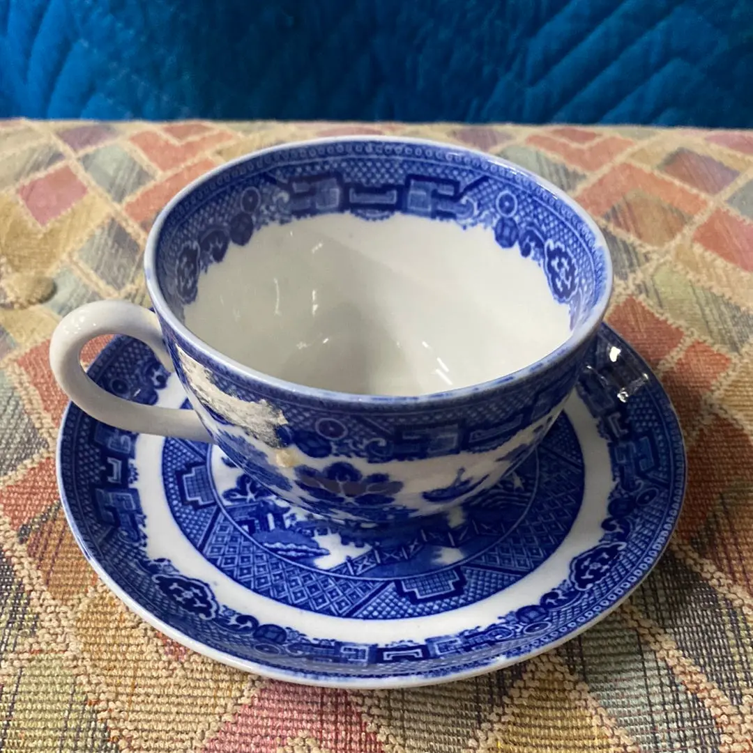 English Blue Willow Cup And Saucer 1