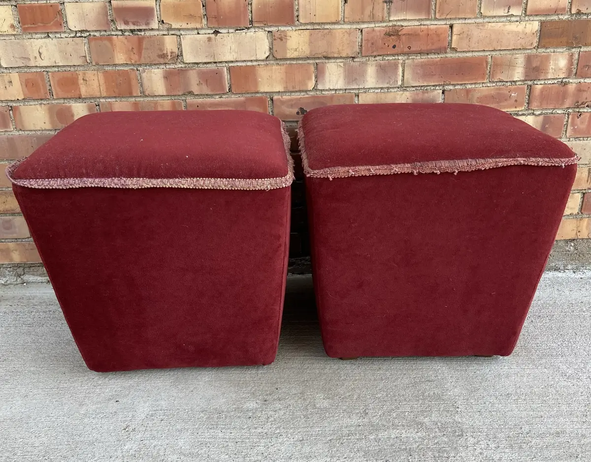 Pair Of Red Tapered Upholstered Ottomans 1