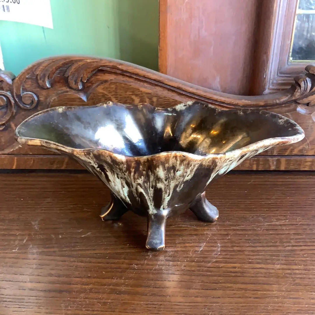 Blue And Brown Metallic Glazed Footed Planter 1