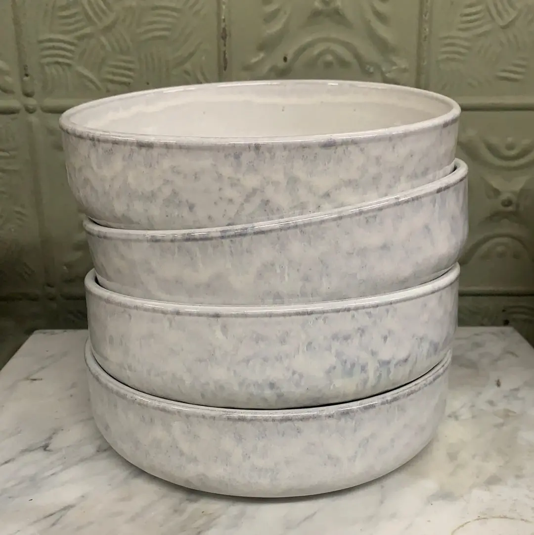 Set Of 4 Large Low White Glazed Bowls 1
