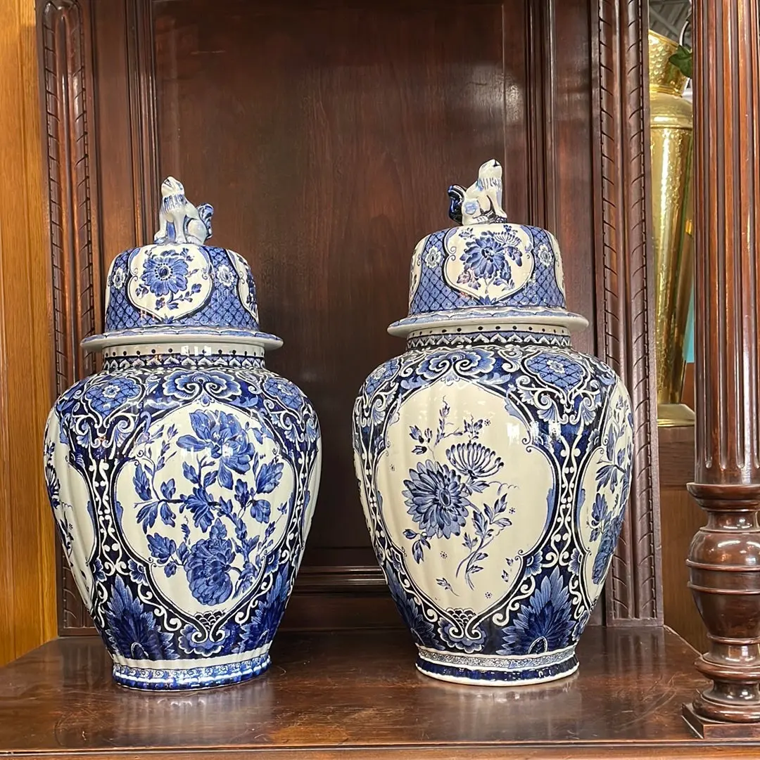 Pair Of Large Delft Ginger Jars 1