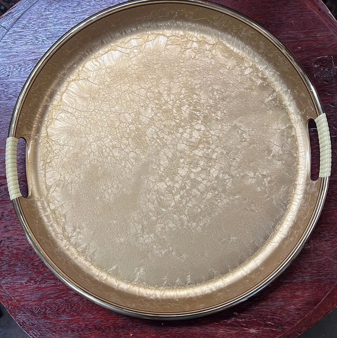 Golden Japanese Lacquer Ware Round Handled Tray 1