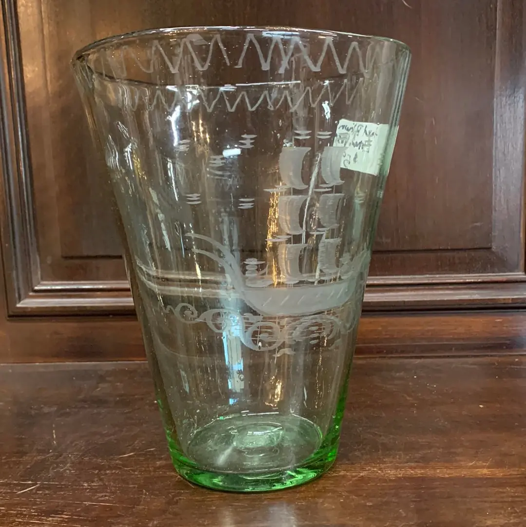 Hand Blown Etched Vase 1