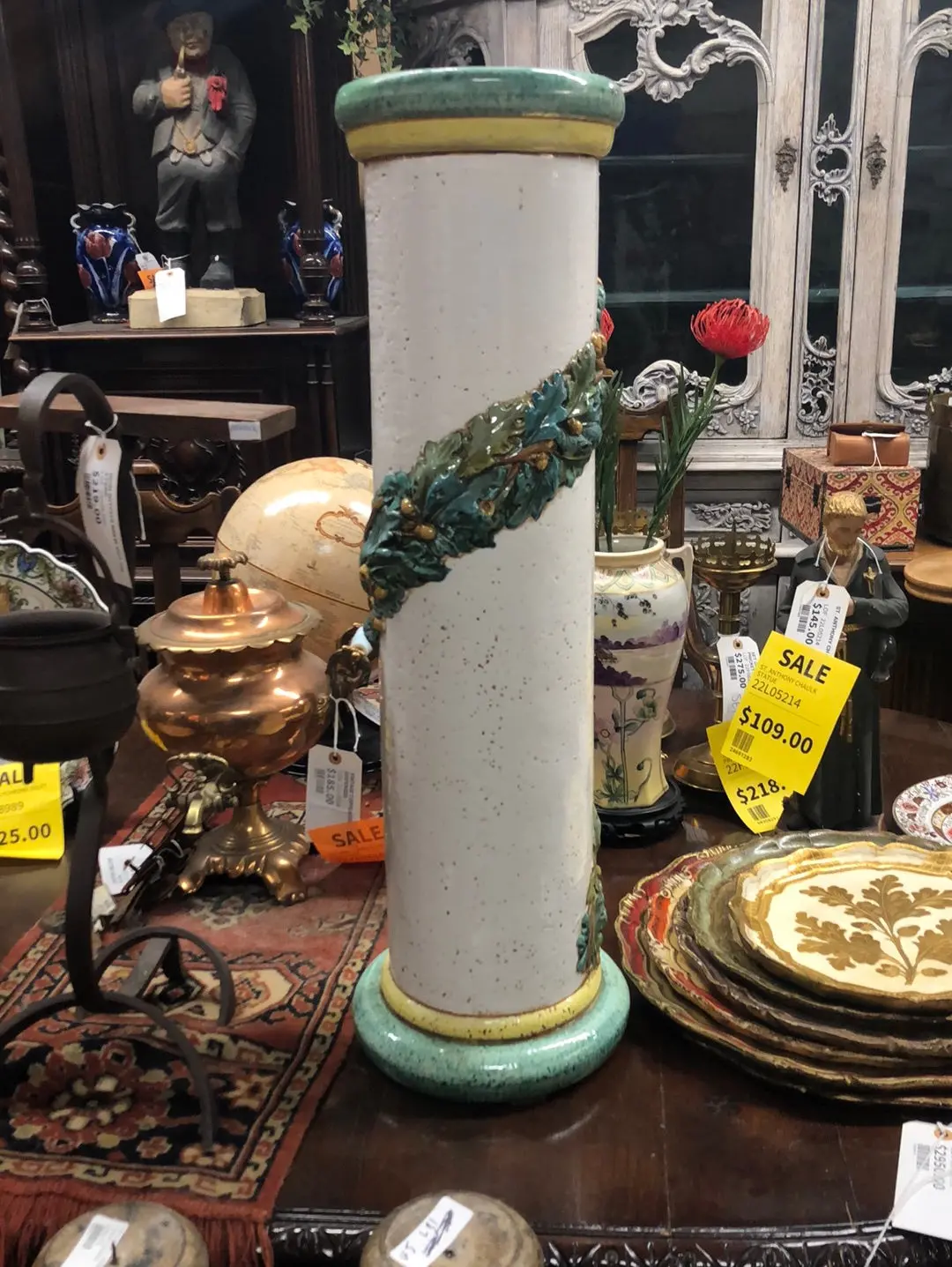 Italian Round Terra Cotta Column Pedestal With Fruit 1