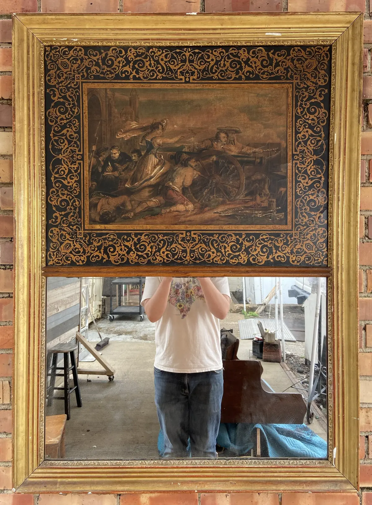 Gold Trim Trumeau Mirror With Battle Scene 1