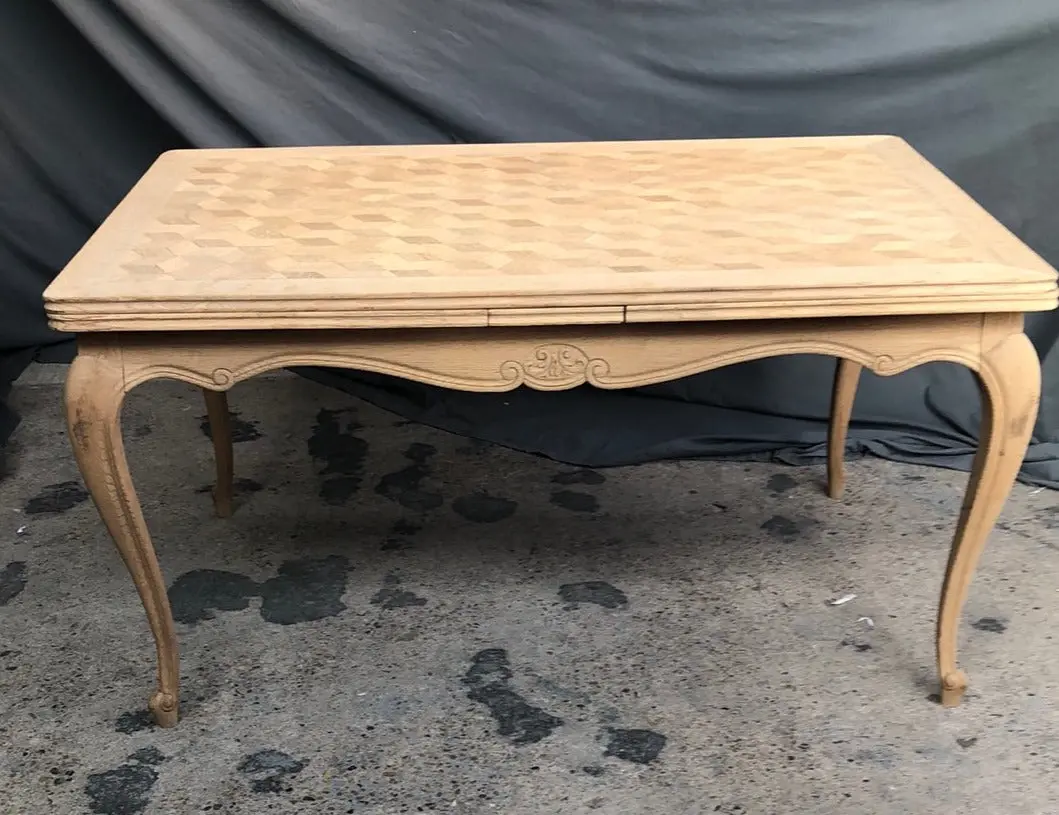 Parquet Top Raw Oak Draw Leaf Table Sold 1