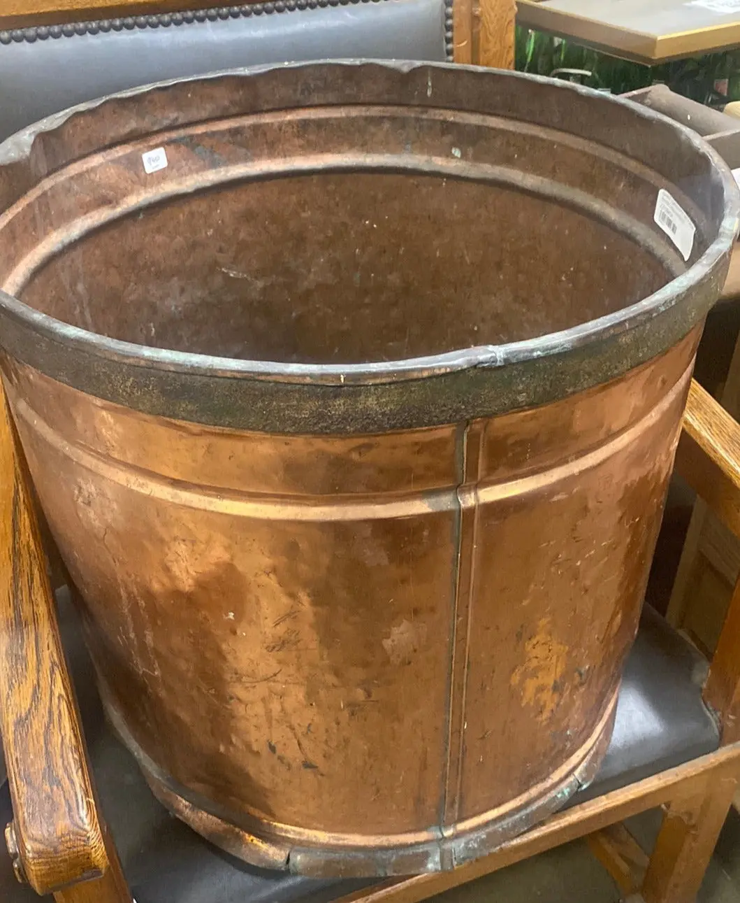 Giant Copper Pot With Iron Bands And Handles 1
