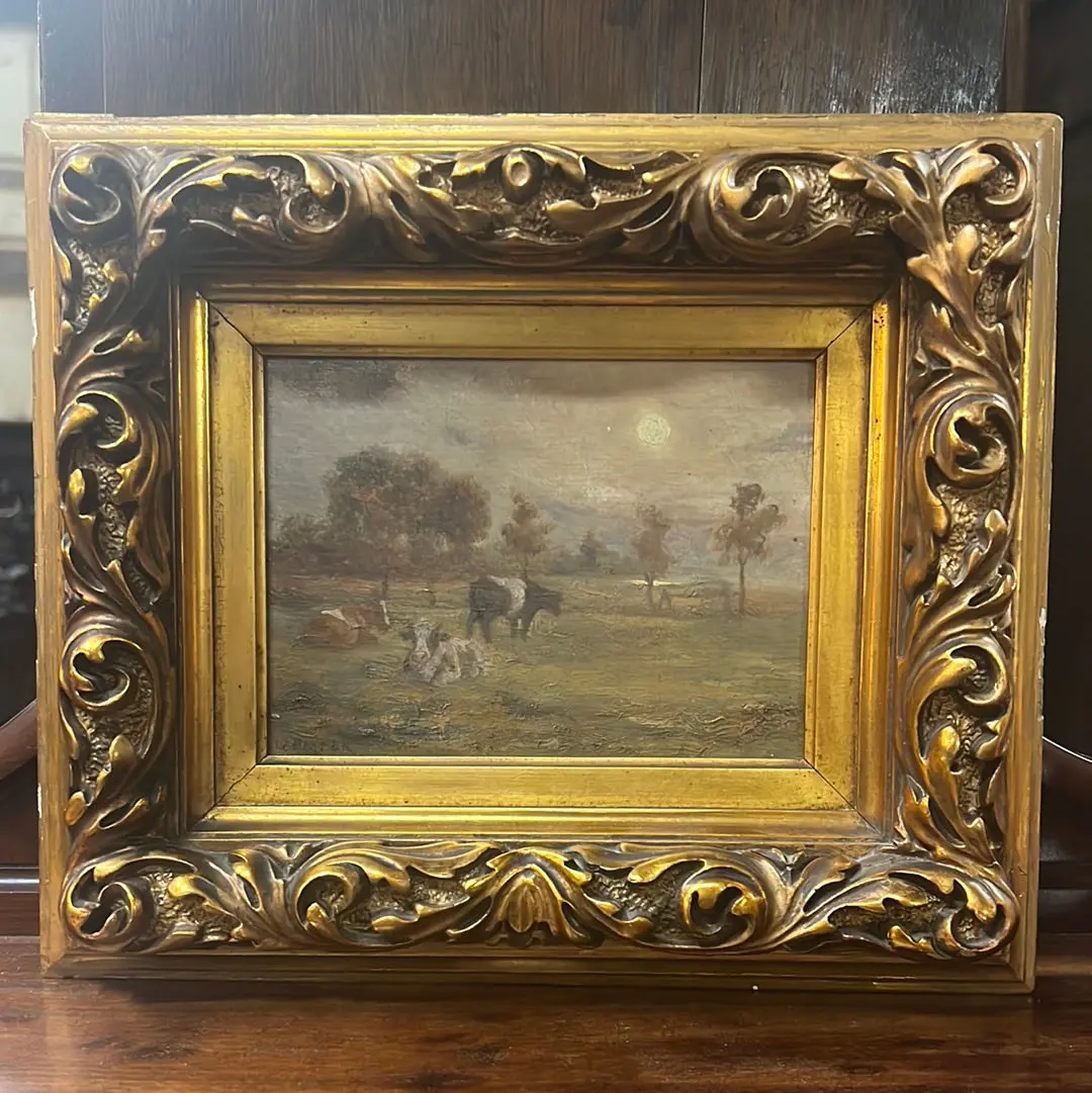 Gilt Framed Pastural Cows Painting 1