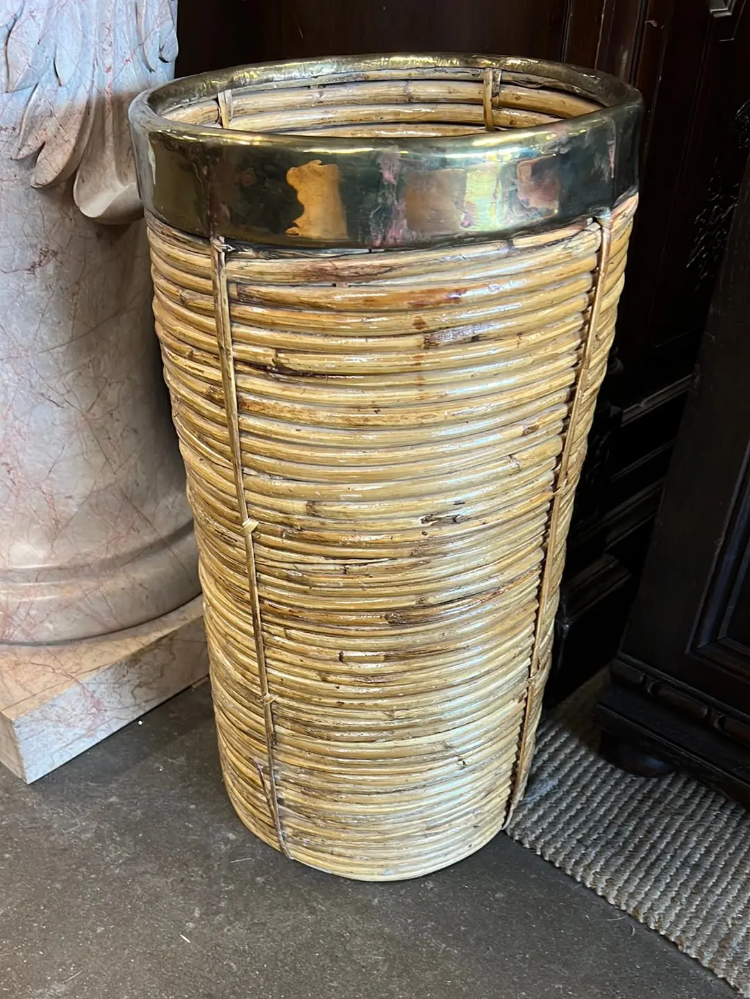 Bamboo With Brass Rim Umbrella Holder 1