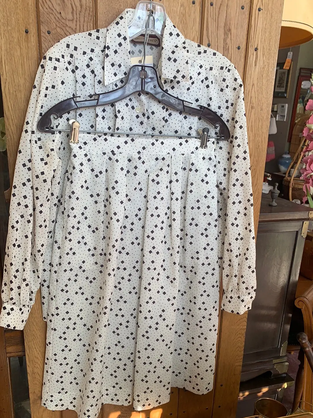 Black And White Square And Dot Pattern Skirt And Shirt Set 1