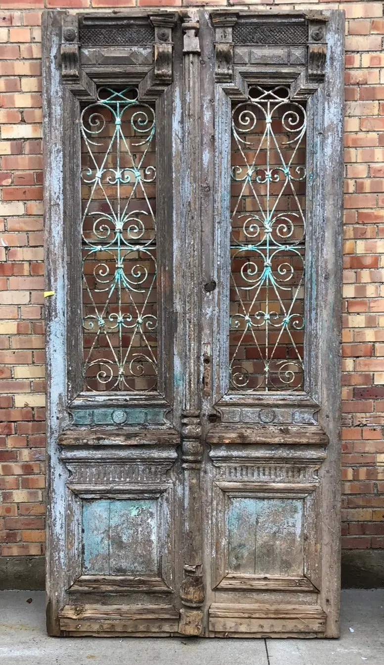Pair Of Tall Egyptian Doors With Wrought Iron Details 1