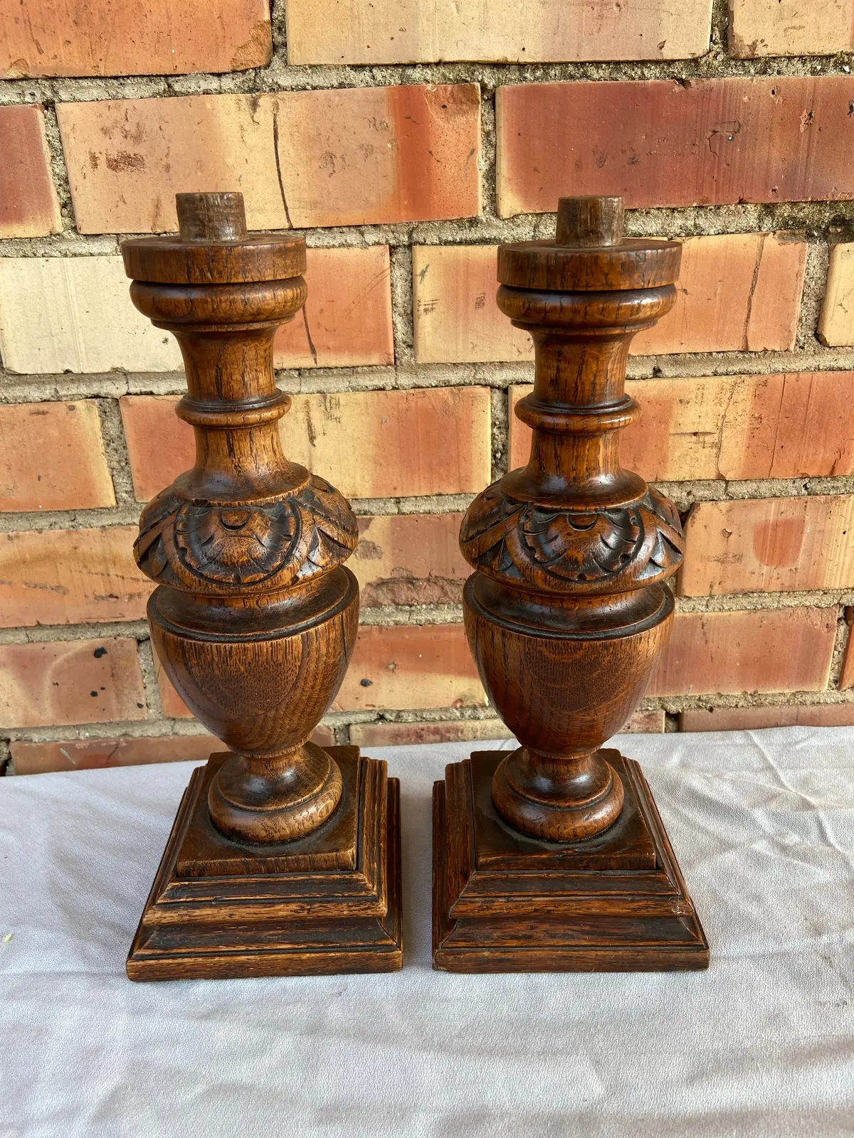 Pair Of Short Carved Oak Posts 1