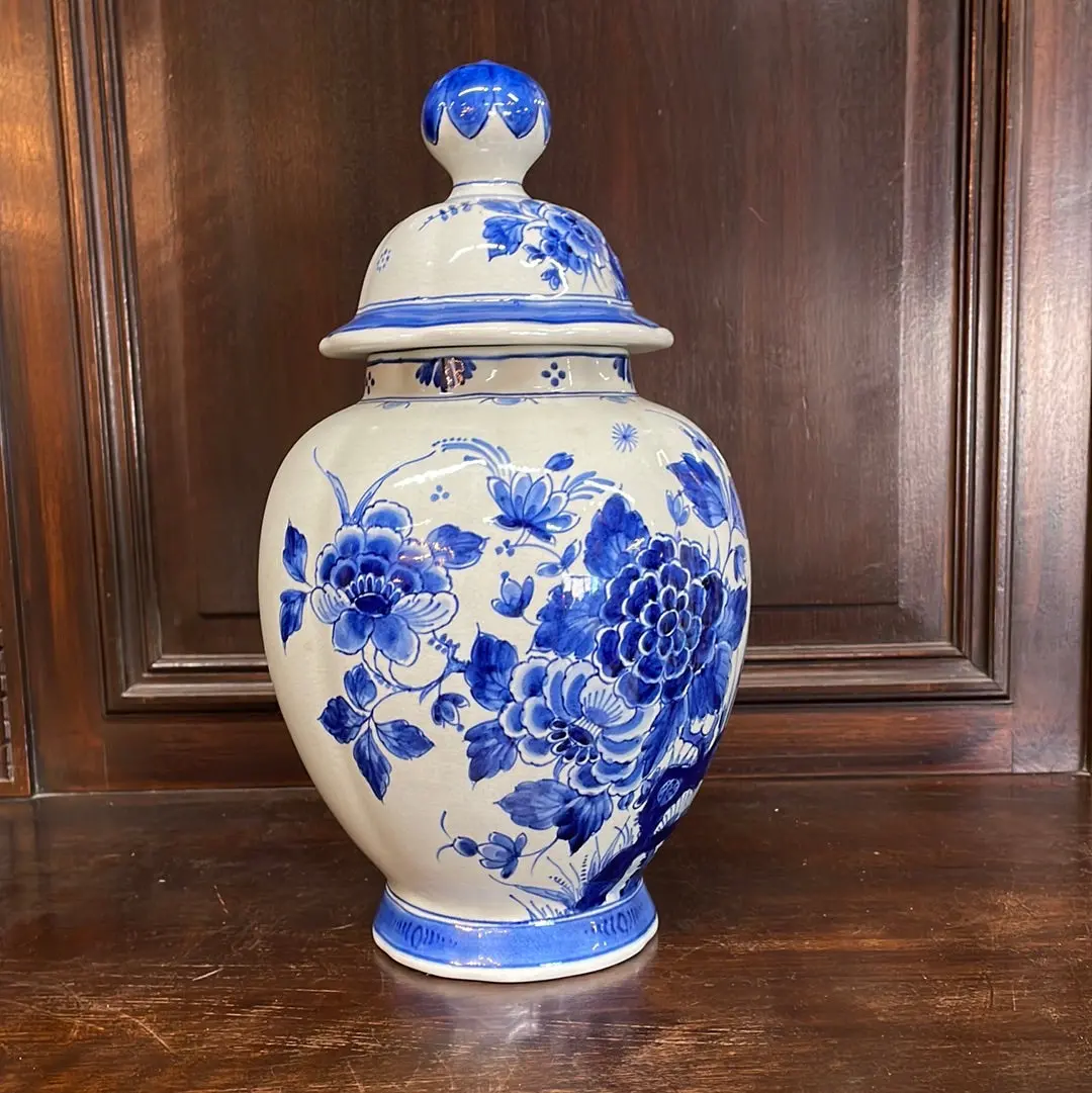 Medium Delft Floral Blue And White Ginger Jar 1