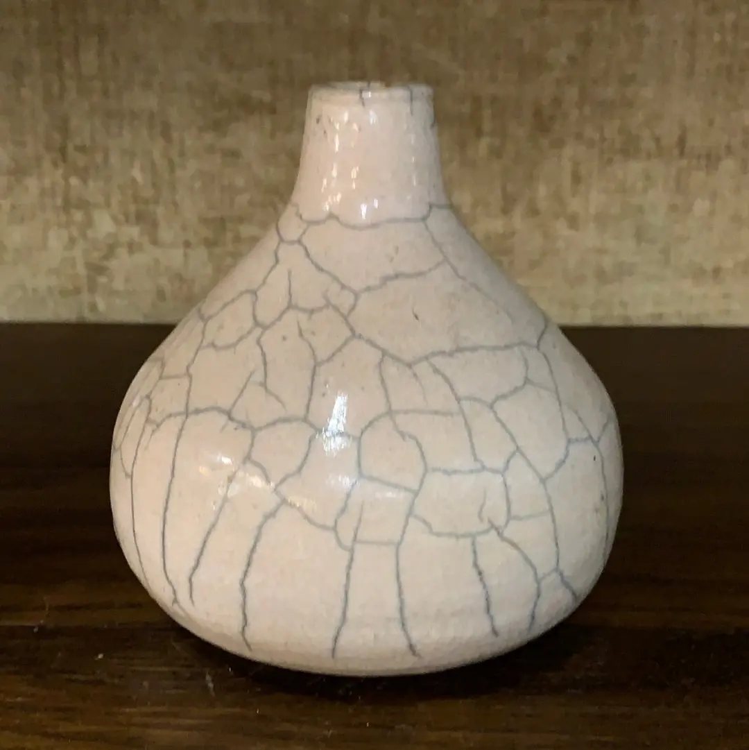 Glazed Pottery Bud Vase With Veining Design 1