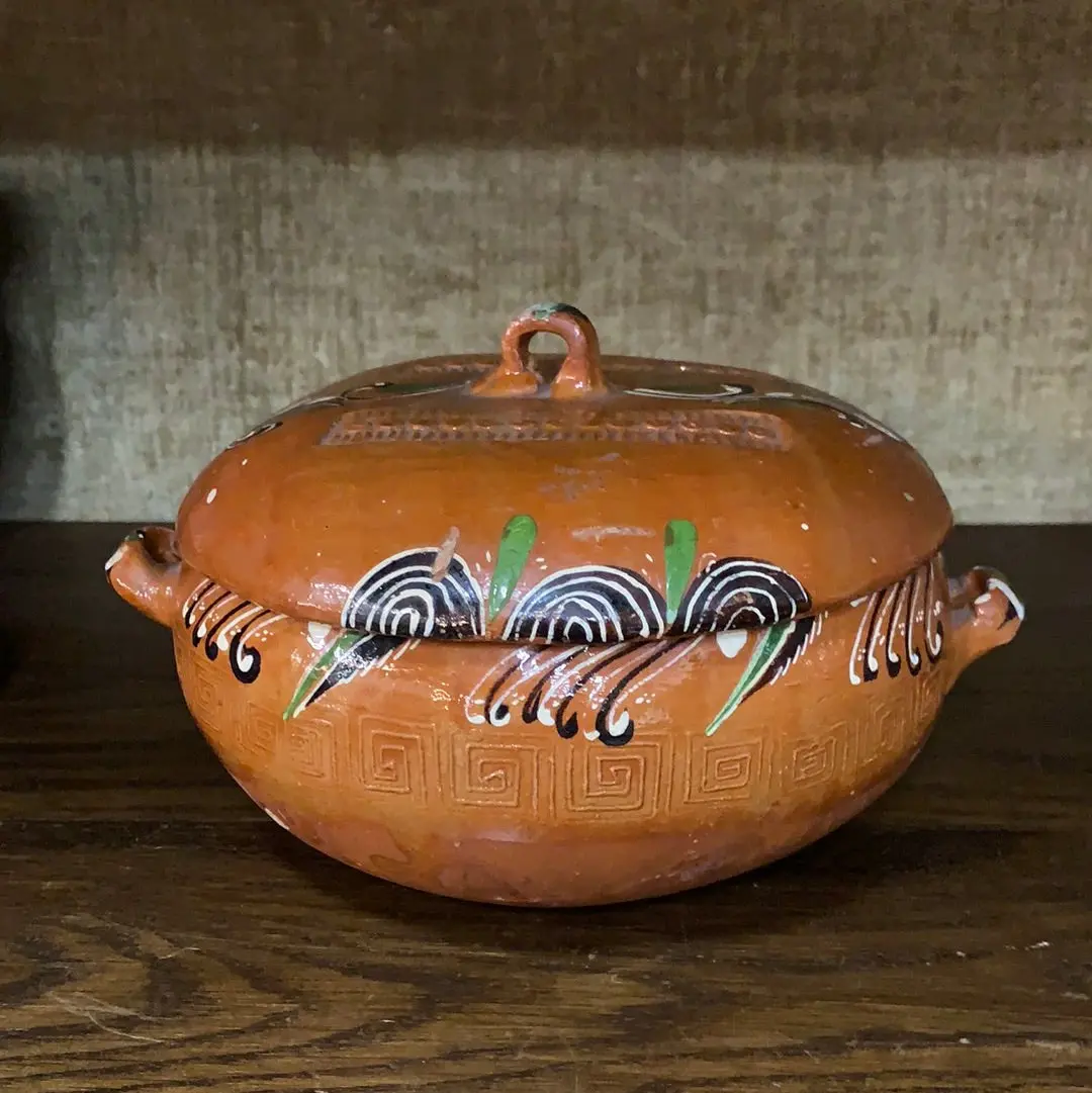 Orange Glazed Pottery Covered Cookware Dish 1
