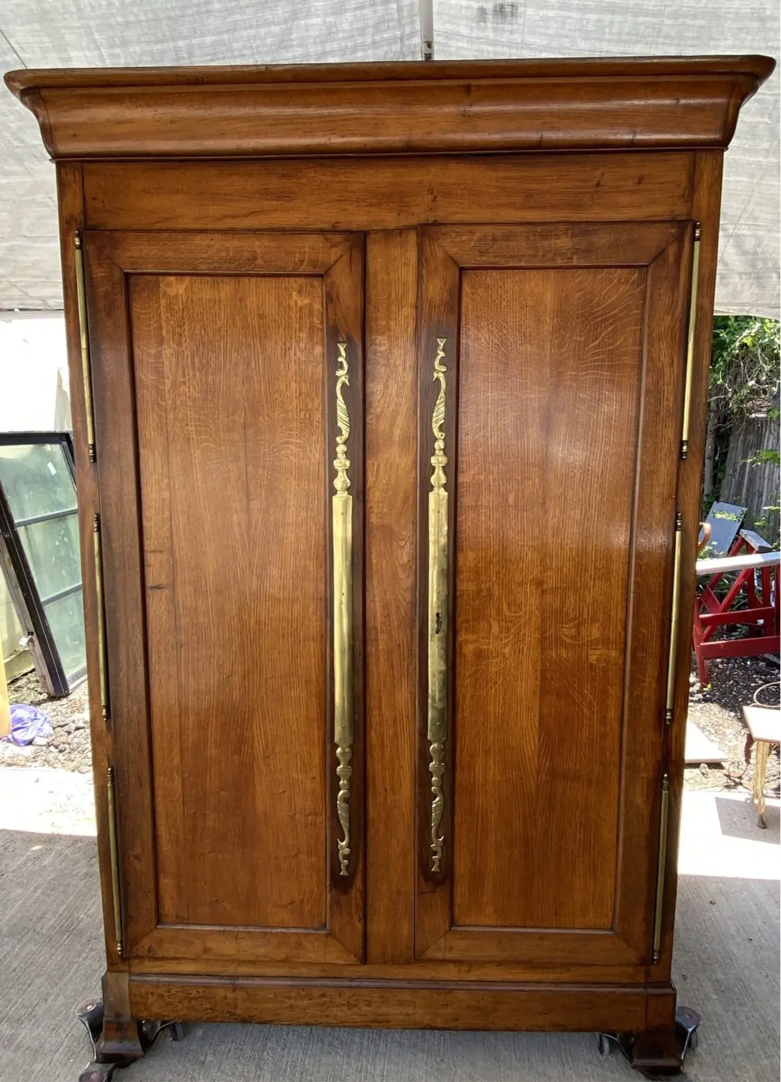 Early Oak French Armoire With Great Brass Hinges 1
